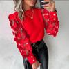 Mode Kant Bloemige Tops Blouses Dames Lange Mouw Elegante Ronde Hals Los Shirt Blouse Casual Shirts Lente Zomer Dames Top