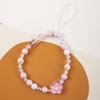 Pearl Phone Chain Wrist Strap: Pink Flower, Universal Fit, Round Buckle