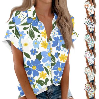 Women's Short Sleeved Shirt, Daily Fashion Printed Button Top, Chest Pocket Cardigan