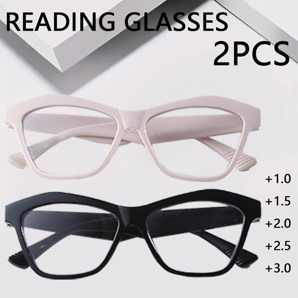 2pcs New Fashion Cat Eye Reading Glasses Trend Presbyopia Hyperopia Retro Women Reading Eyeglasses Plastic Eyewear +1.0~+3.0