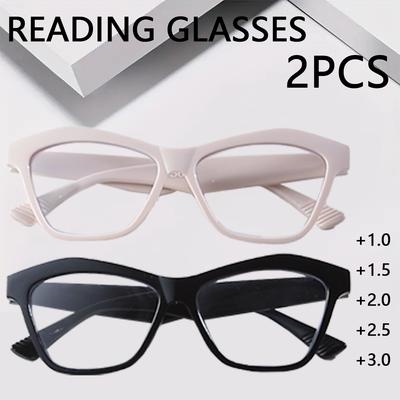 2pcs New Fashion Cat Eye Reading Glasses Trend Presbyopia Hyperopia Retro Women Reading Eyeglasses Plastic Eyewear +1.0~+3.0