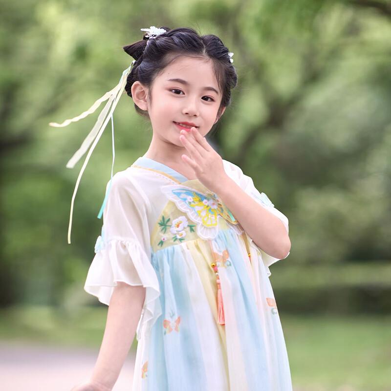Xiao Hu Patty Girls  Summer Hanfu Dress with Floral Butterfly Embroidery 110