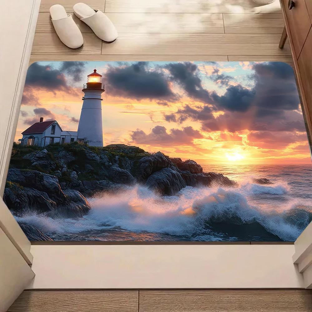 

Nautical Lighthouse Print Door Mat Ocean Coastal Theme Welcome Carpet Soft Non-slip Mat Indoor Outdoor Use Decor Entryway Rug 50X80cm