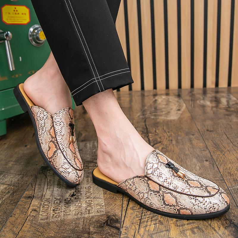 Summer Men Fashionable Half-toe Leather Shoes Mules Flat-heeled Lightweight  Breathable Indoor Outdoor Half-slippers Sizes 38-46