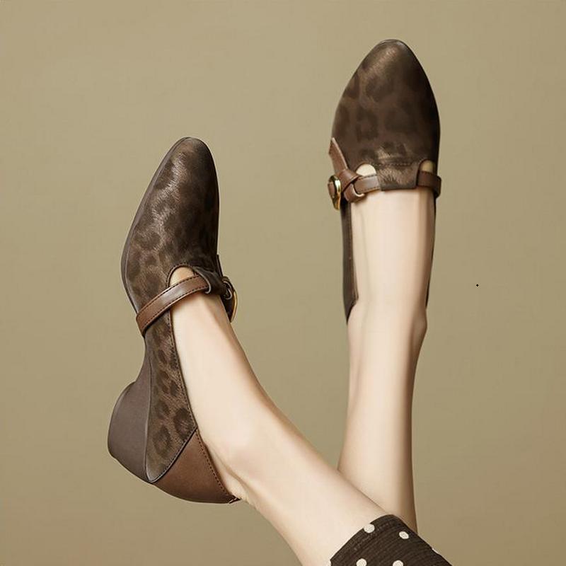 FHC 2025 New Spring Wedges Mid Heels,Office Lady Work Shoes,Women Pumps,Round Toe,Front Strap,Brown,Black,SIze 35-41,Dropship