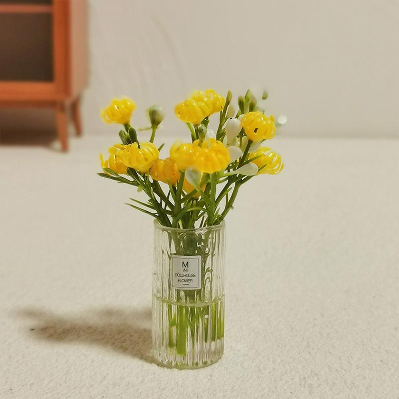 1:12 Dollhouse Miniature Bouquet Potted Plants Table Flowers Greenery Bonsai Model Desktop Vehicle Mounted Ornaments Home Decor