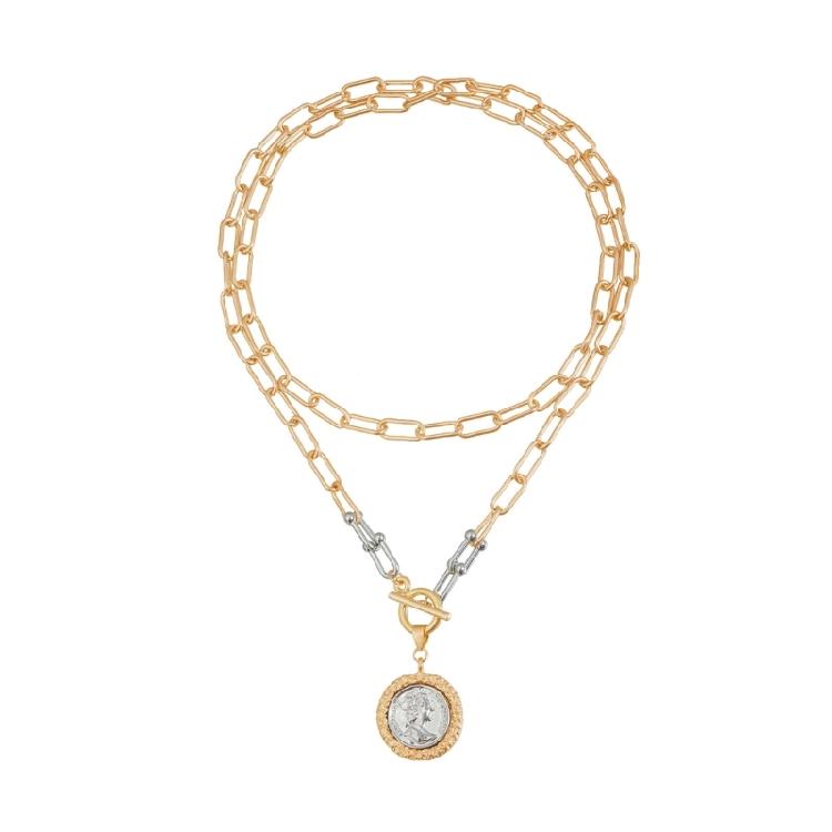 Vintage Inspired Embossed Coin Necklace Sturdy Alloy Chain Dateless Women's Jewelry Versatile Retro Necklace Gift