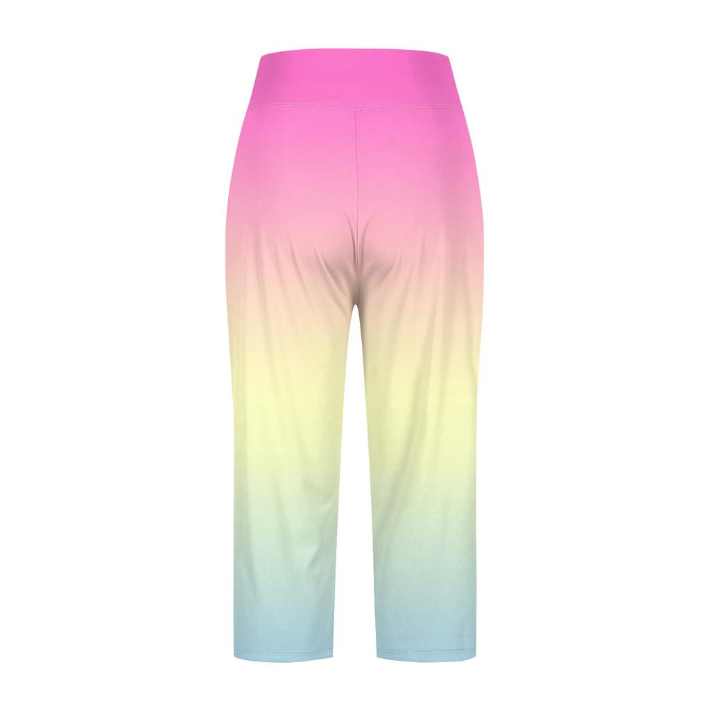 Damskie Modne Gradientowe Spodnie z Kieszeniami na Guziki, Rozcięciem, Wysokim Stanem, Sportowe, Do Jogi, Codzienne, Krótkie Spodnie