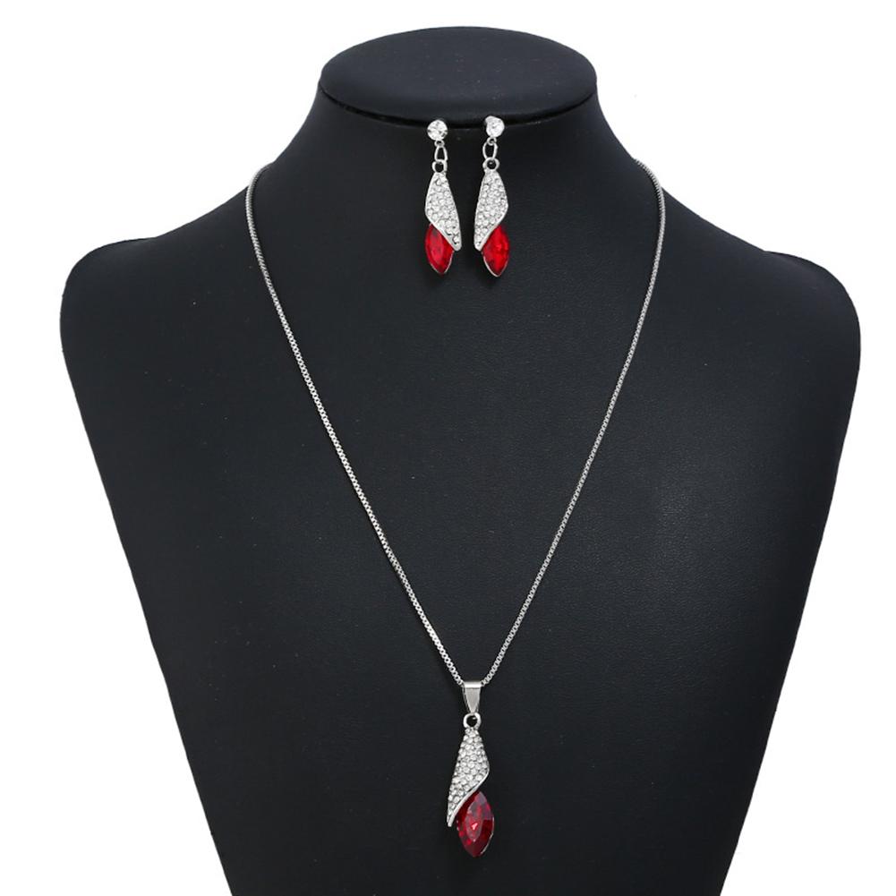 Women Fashion Diamond Drops Necklace + Earrings Set Delicate Wear Decoration