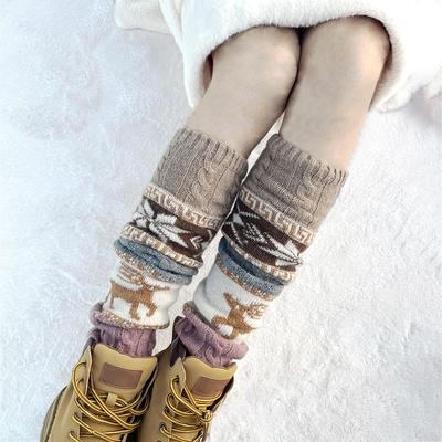 Snowflake Reindeer Knit Leg Warmers & Wool Knee-High Scrunch Socks