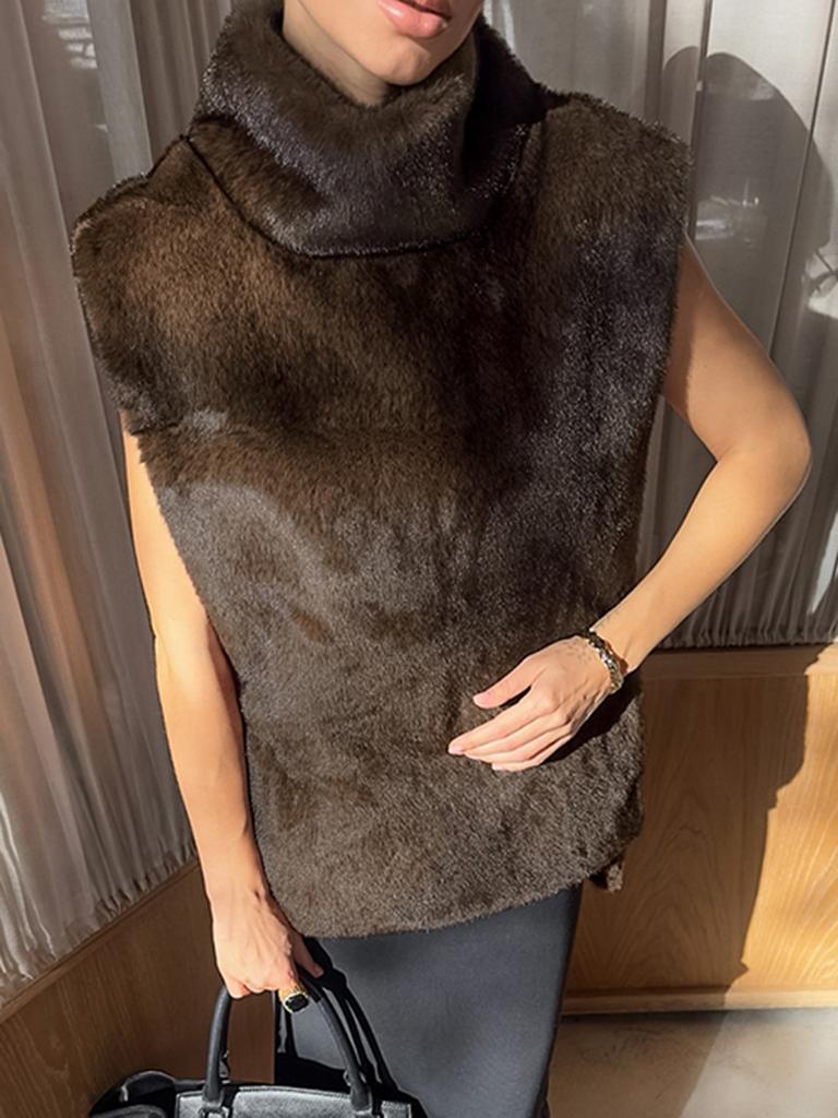 European and American fashion imitation mink fur vest women's winter thickened warm brown plush vest top