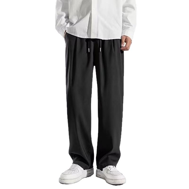 Men's Summer Ice Silk Wide-Leg Pants – Solid Color, Loose Fit, Plus Size, Straight Leg, Hong Kong Style