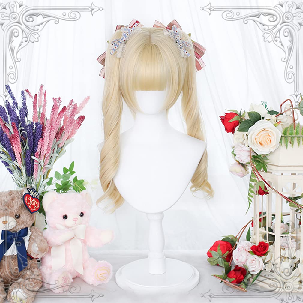 Lolita Harajuku GAL Twin Disguise Costume Cosplay Wig Wig, Style, Style, Blonde, Tail, Curly, Long, Heat-Resistant, Wig, Accessory, Party, Festival,