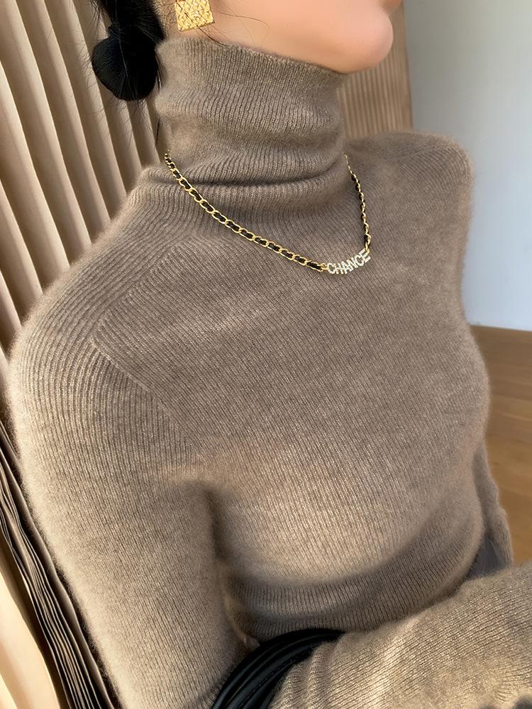 Women's High Neck Cashmere Turtleneck Pullover - 100% Wool Slim Fit Long Sleeve Sweater, Autumn/Winter Base Layer.