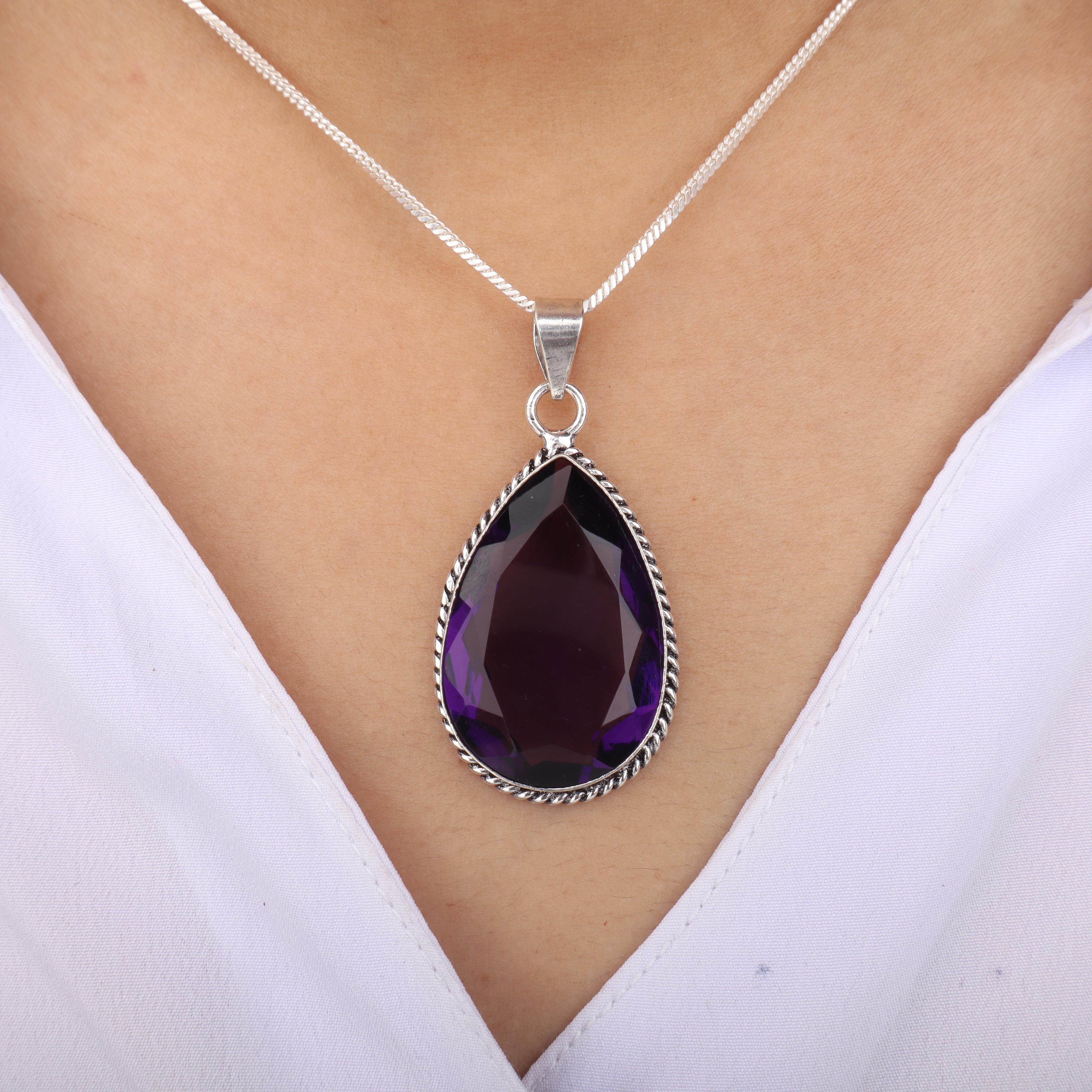 

Amethyst Gemstone Silver Pendant 1.8 , 925 Sterling Silver Handcrafted Jewelry, Partywear Pendant For Wife PP-65-1