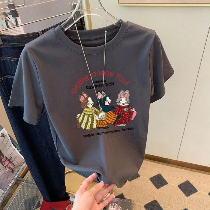 

ins niche retro ice American coffee print crew neck short-sleeved T-shirt men and women s new couple loose t-shirt summer S