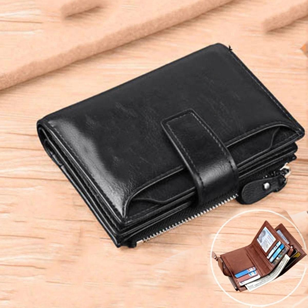 

Men s Coin Purse Wallet RFID Anti-theft Man Leather Wallet Zipper Business Card Holder Money Bag Wallet Male
