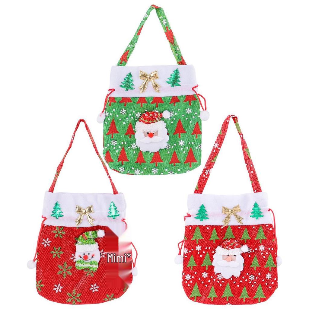 Red Christmas Fabric Tote Bag with Creative Sticker for Gifts