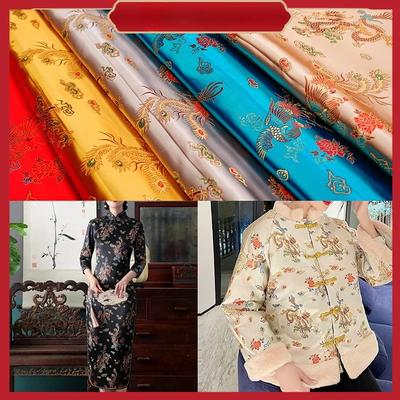Chinese Style 100x114cm Brocade Pattern Dragon Phoenix Fabrics Damask for Sewing Cheongsam and Kimono Material DIY Needlework