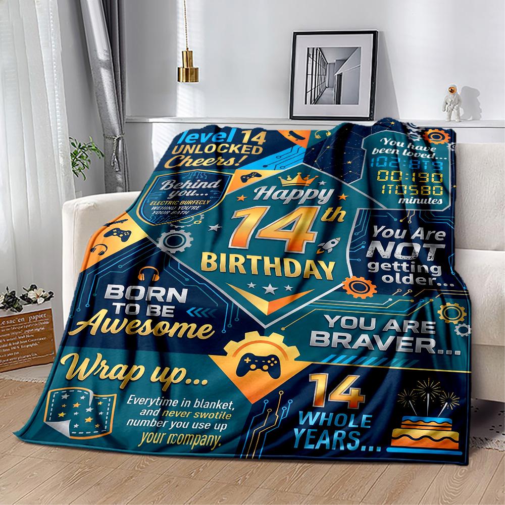 14th Birthday Celebration Blanket Soft & Cozy Great for Sofa Office Picnics Four Seasons Multipurpose Warmthful Decor Birthday Christmas Gift Blanket