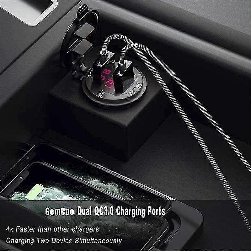 12V/24V Dual USB QC3.0 Outlet Car Charger USB Lighter Socket Waterproof With LED Voltmeter ON/Off Switch Quick Charge Adapter Car Accessories