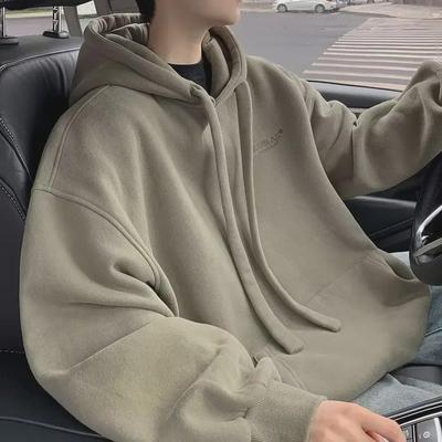 2024 Men's Trendy Drop Shoulder Hoodie - Hong Kong Style, Loose Fit, Autumn/Winter Versatile Jacket