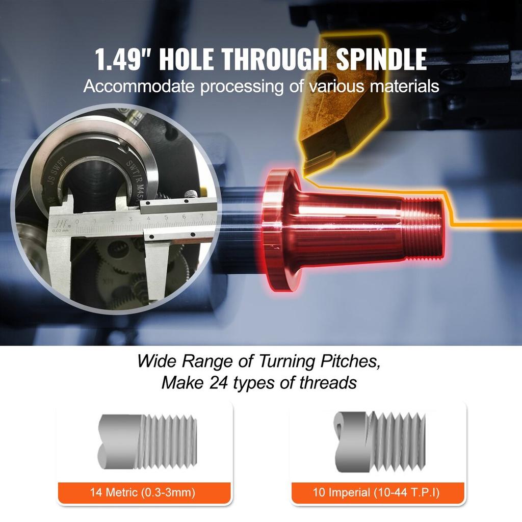 Metal Lathe Machine, 8.3'' x 29.5'', Precision benchtop power metal lathe, 0-2500 RPM Continuously Variable Speed, 750W Brushless Motor Metal Gears,