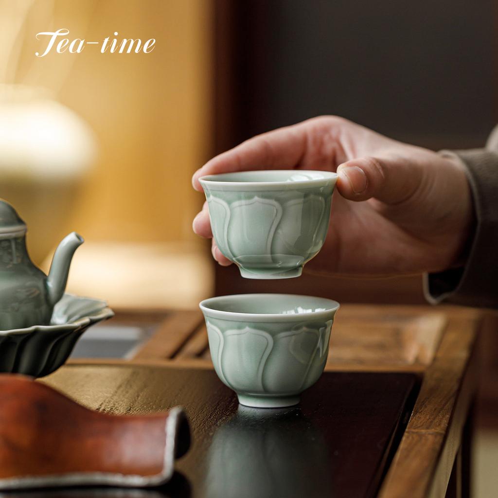 Yue Kiln Celadon Ceramic Tea Cup Handmade Lotus Cups Tea Bowl Teacup Teacups Beautiful Chinese Jingde Town Maker Mate Puera Tool