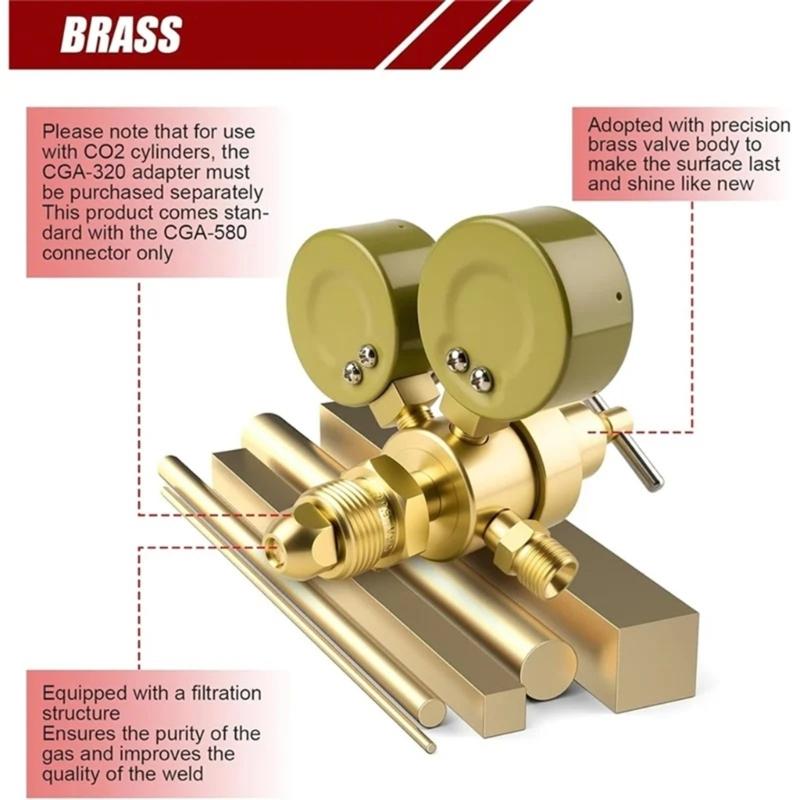 Pack of 1 Double Gauge Regulator with Precisions Filter System for Argon and CO2 Gas Control in Welding Applications