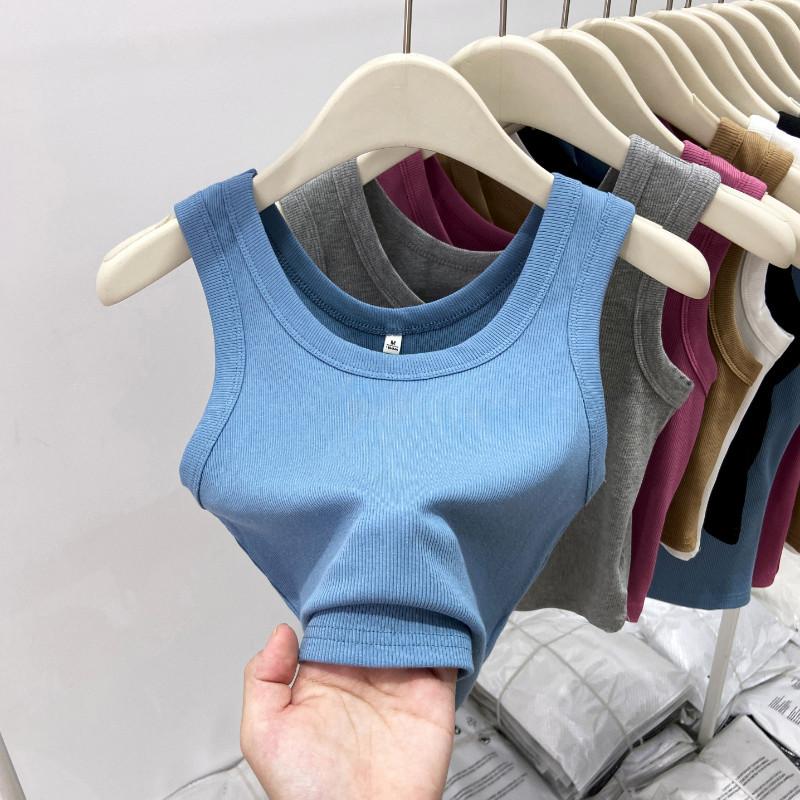 White Cover Double Breasts I-shaped Vest Women's Outer Wear Elastic Thread Inner Top Spring and Summer Basic Sleeveless Suspenders
