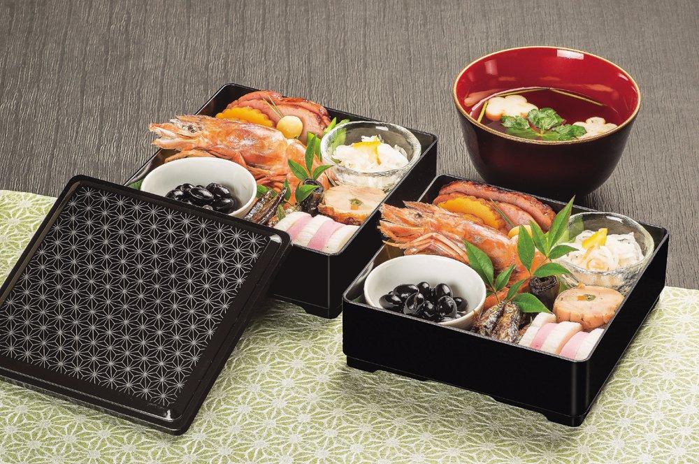 Pearl Made In Jubako Hemp Leaf Yamanaka Individual Metal, Japan, Two-Tiered Box, Square, Black, Lacquer, Meals, K-6340