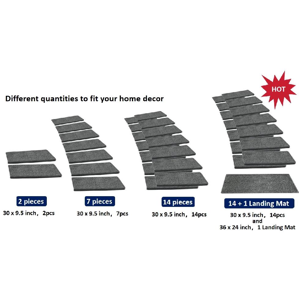Bullnose Non-Slip Stair Treads -Ultra Plush- Washable Self-Adhesive Carpet Mats, Safety for Elderly & Pets, Peel & Stick Decor