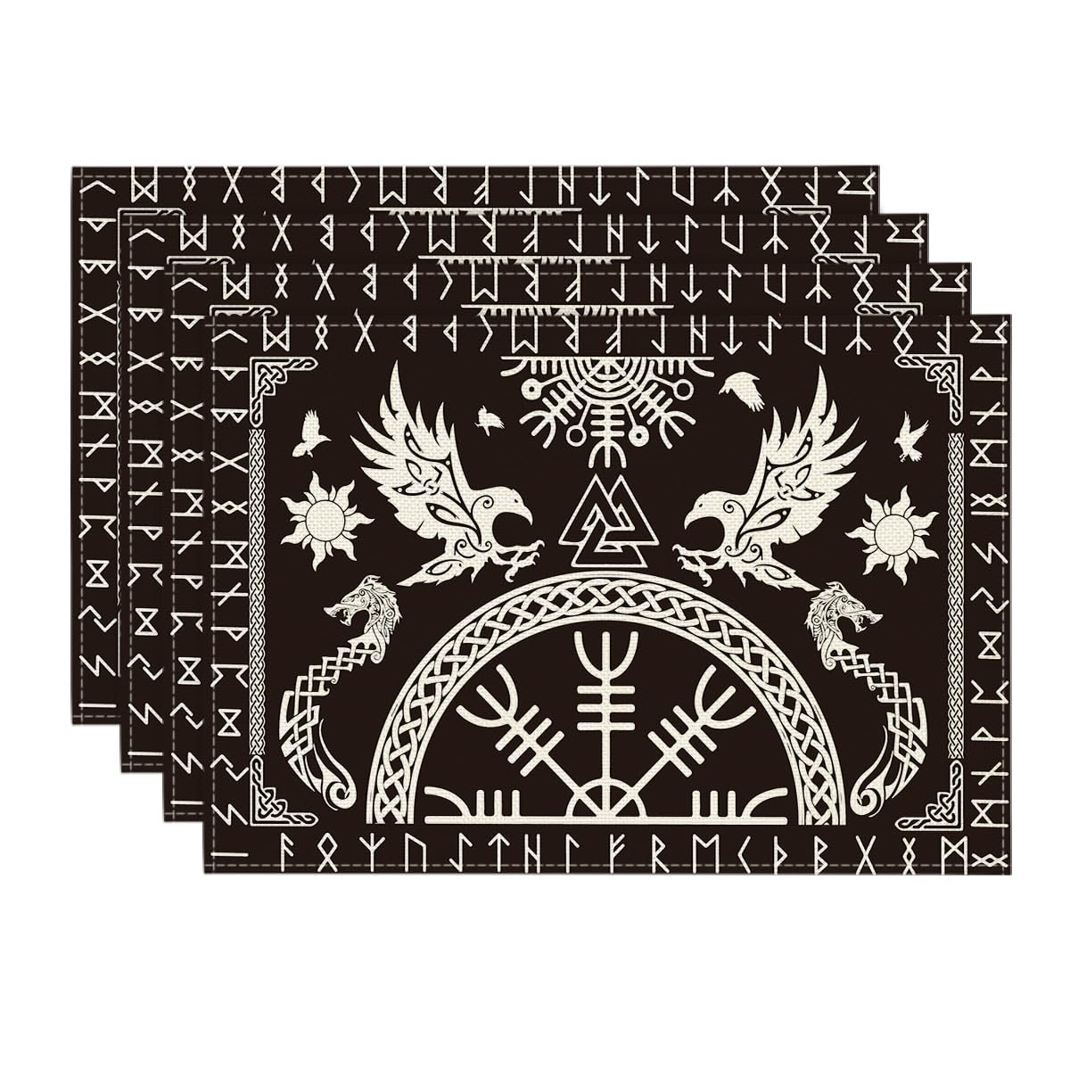 

Black Viking Tree of Life Raven Helmet of Awe Placemats Set of 4,12x18 Inch Seasonal Table Mats for Party Kitchen Dining Decoration 12 x 18 , Rectangular 4 Pcs