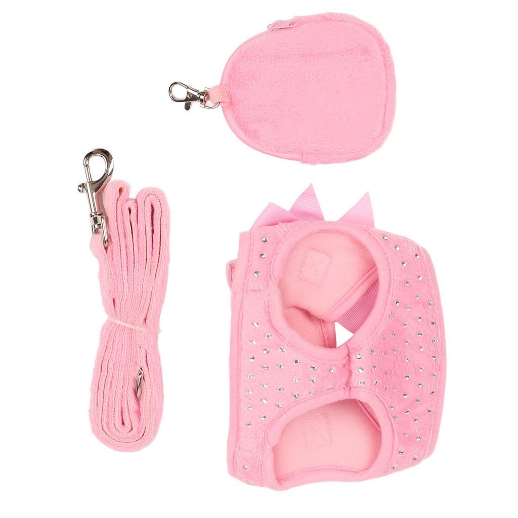 Dog Harness Leash Cute Bow Rhinestone Decoration Breathable Adjustable Pet Vest Traction Rope Set for Small Dogs Cats