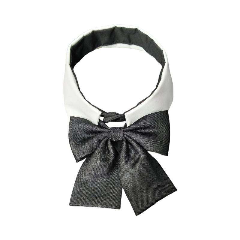 

Fashionable Black and White Removable Faux Collar with Elegant Black Bowtie Accent for Office Wear and Campus Students 1