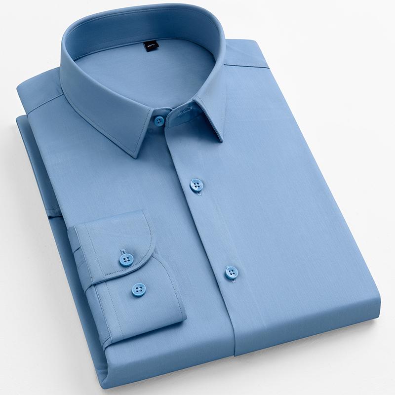 New Anti-Wrinkle Mens Shirts Long Sleeve Dress Shirts For Slim Fit Camisa Social Business Blouse White Shirt Blue Shirt