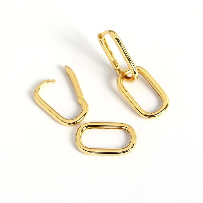 925 Silver Geometric Hoop Earrings for Women Simple Oval Detachable Jewelry Gifts Fashion Metal Style