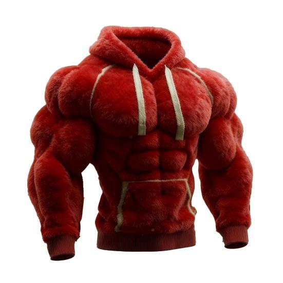 Men Muscle Hoodie Flannel Hooded Sweatshirt with Kangaroo Pocket Hunky Funny Pullover for Christmas Costume Street Wear Party
