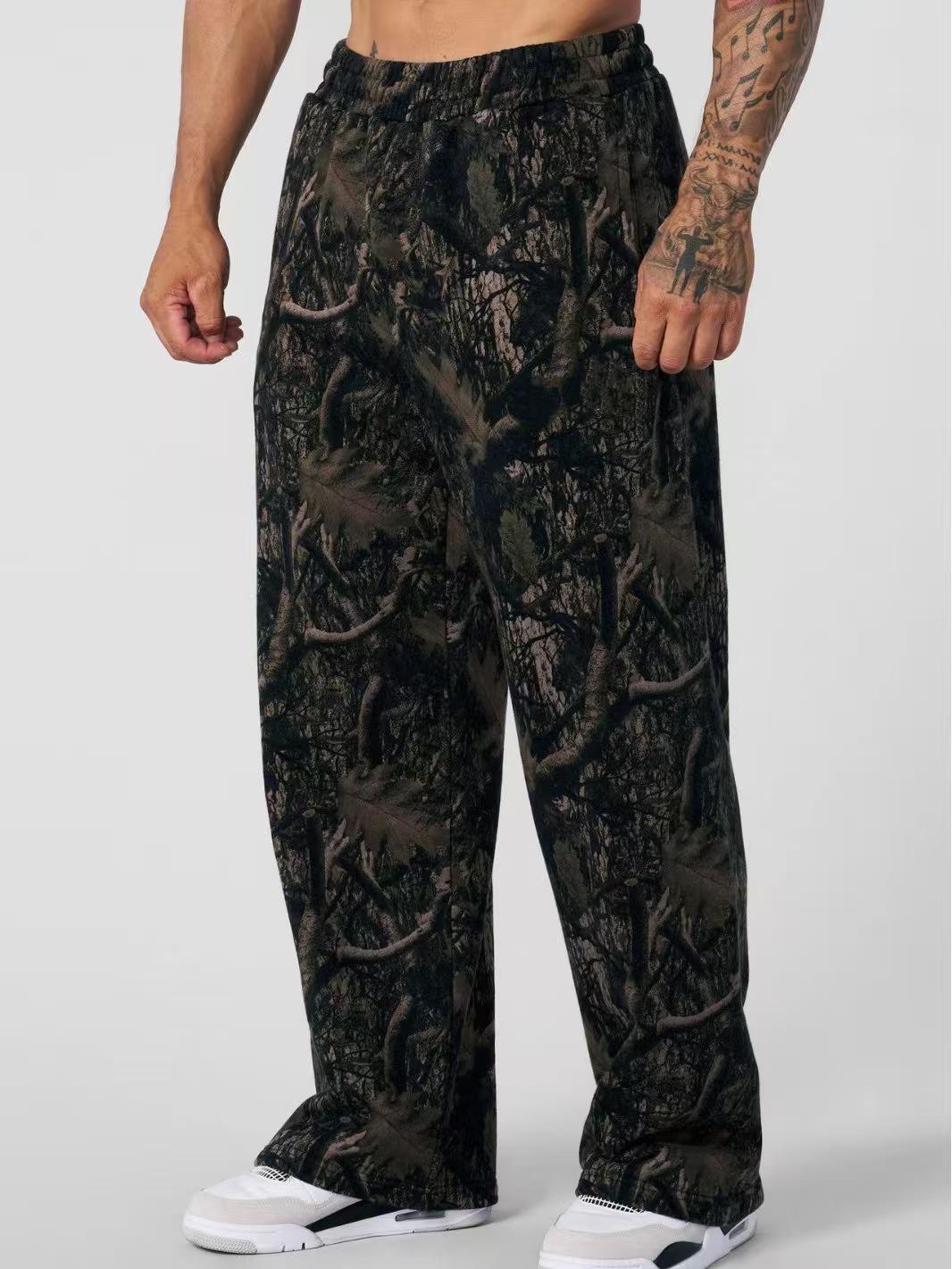 UrbanEdge YOUNGLA Heren Camouflage Wijde Pijpen Casual Broek: Digitale print, trendy en losvallend. Large