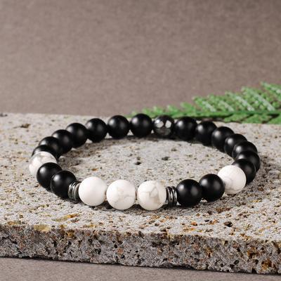 Cadeaux Festifs Bracelet Perles Onyx Noir Howlite Hématite Mode Minimaliste Bijoux Pour Hommes Femmes Port Quotidien Cadeau