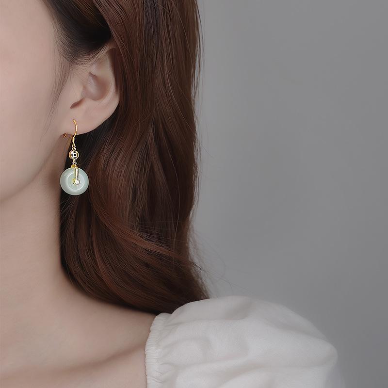 Vintage Round Eardrop Classic Ancient Gold Craft Design Natural Hotan Jasper Earings for Women New In Suitable for Daily Jewelry