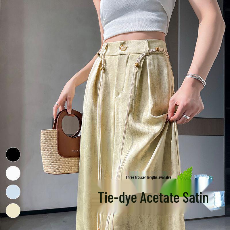 2026 Spring/Summer Women s Acetate Satin High-Waisted Wide-Leg Sun Protection Floor-Length Pants XL (62-68 kg)