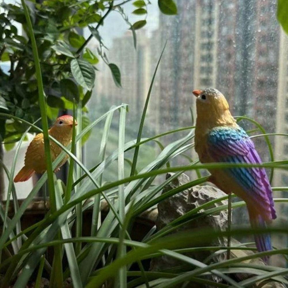 2Pcs Cute Garden Bird Decorative Stakes Lifelike Mini Bird Sculpture  Farmhouse