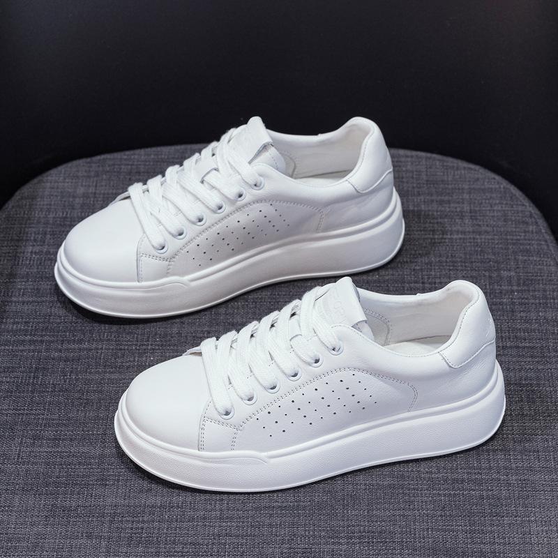 Genuine leather white shoes women's board shoes 2025 new spring and autumn casual breathable thick sole single shoe large size