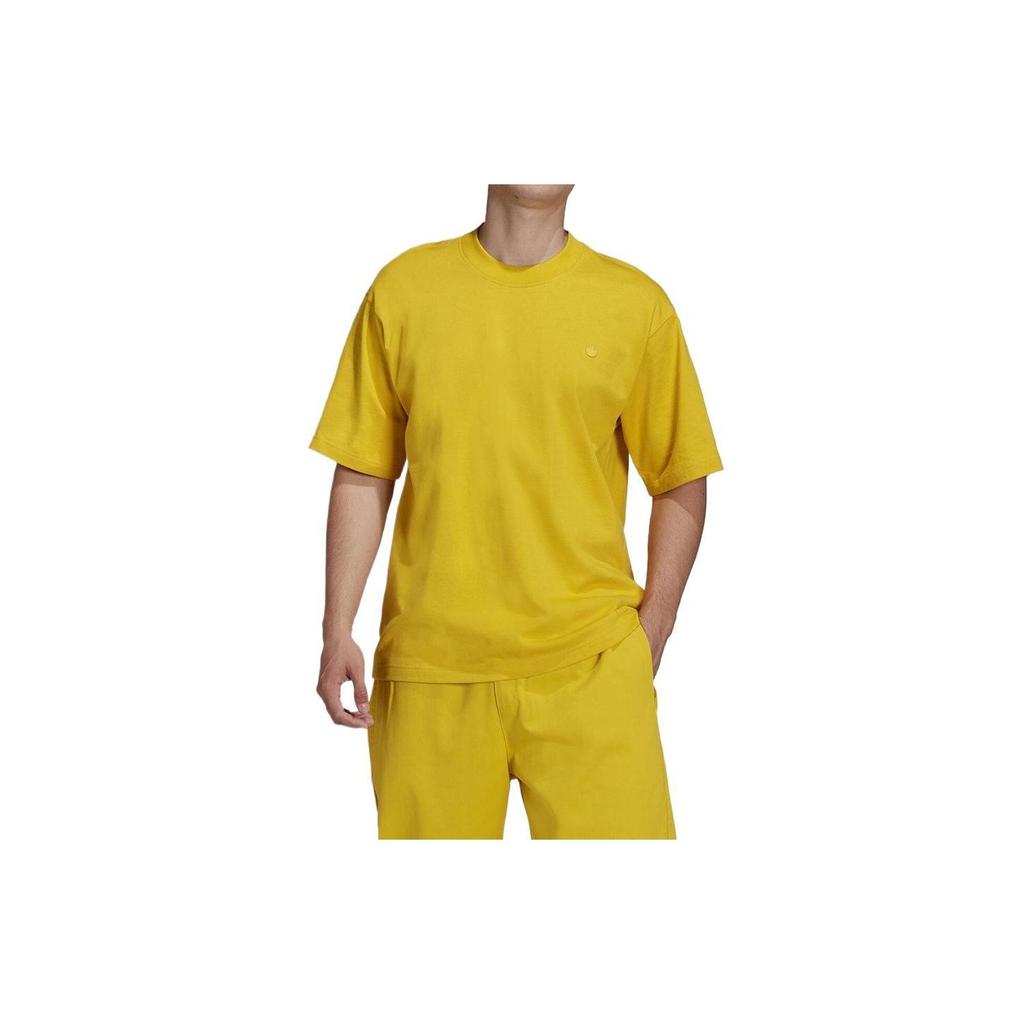 adidas Jednolity Kolor Miejski Casual Oddychający Ciężki Krótki Rękaw T-shirt Unisex Top Żółty HC8594