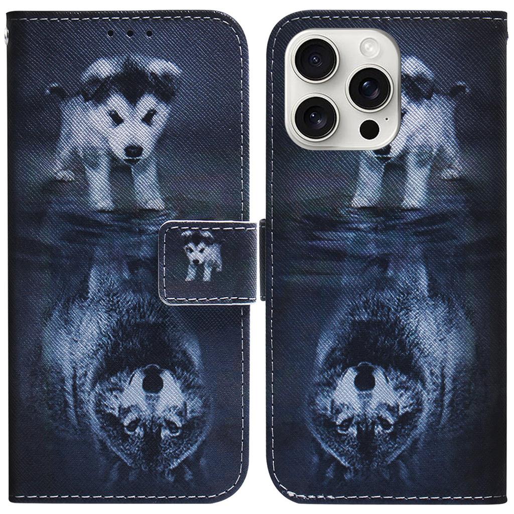 Etui portfelowe na iPhone 16 Pro Max ze wzorem, skórzane etui na telefon z nadrukiem
