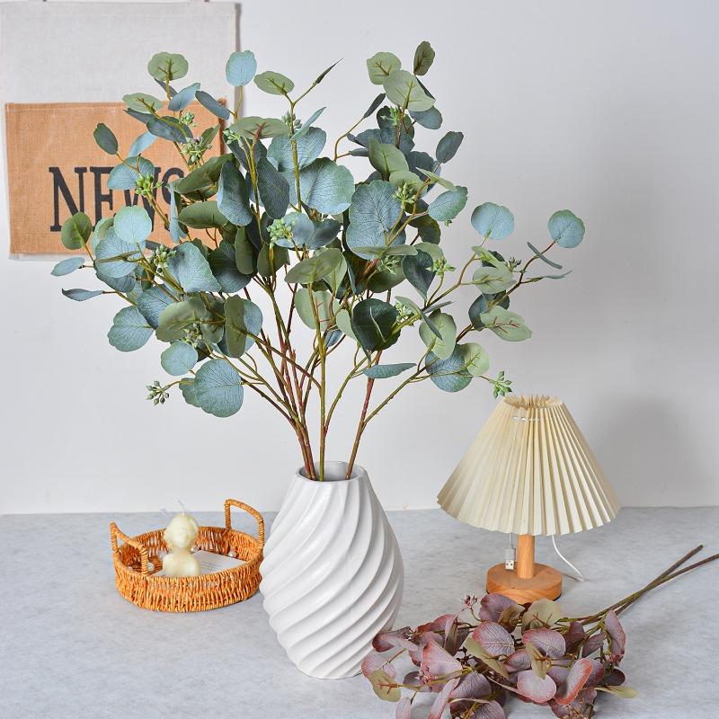 10pcs Silk Money Leaves Simulation Green Plants Floral Auditorium Decoration Artificial Belt Fruit Round Leaf Eucalyptus Branch