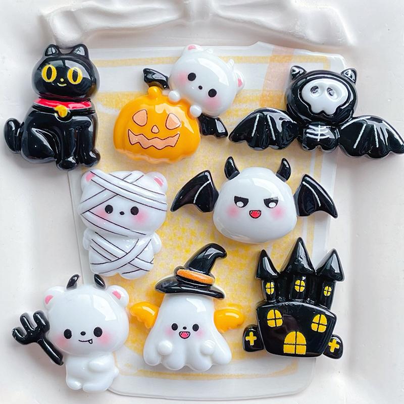 Cute Little Ghost Dark Demon Animals Resin Halloween Keychain For Women Keyring Bag Charm Pendant Car Key Accessories