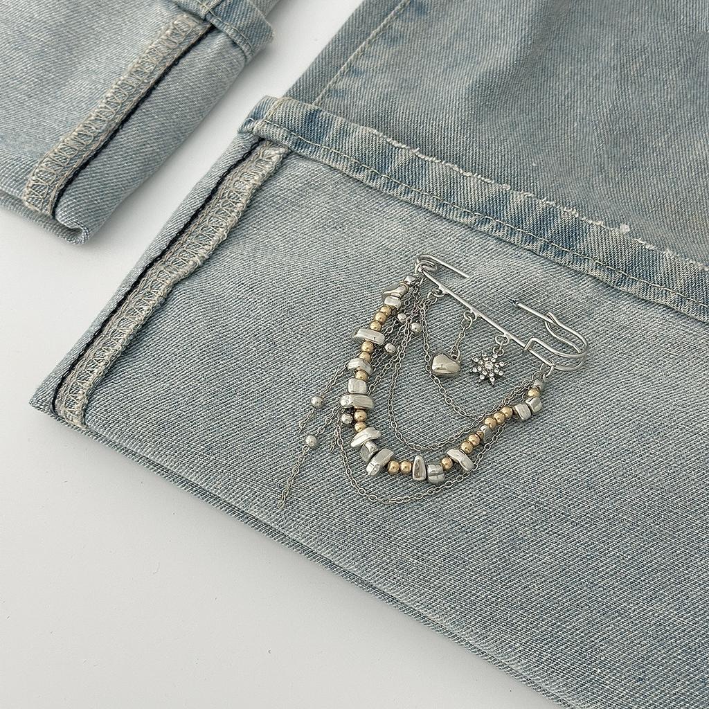 DIY Designer 8-Pointed Star Rhinestone Heart Brooch, Fashion CCB Bead Lapel Pin & Pant Chain