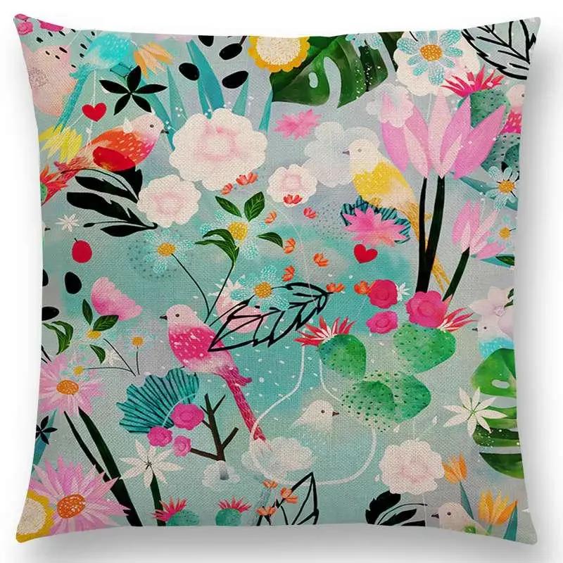 Norrsken Häst Blommor Blad Soffa Kasta Kudde Fodral Träd Blommig Trädgård Magisk Dröm Fantasi Natt Räv Rådjur Enhörning Kuddfodral